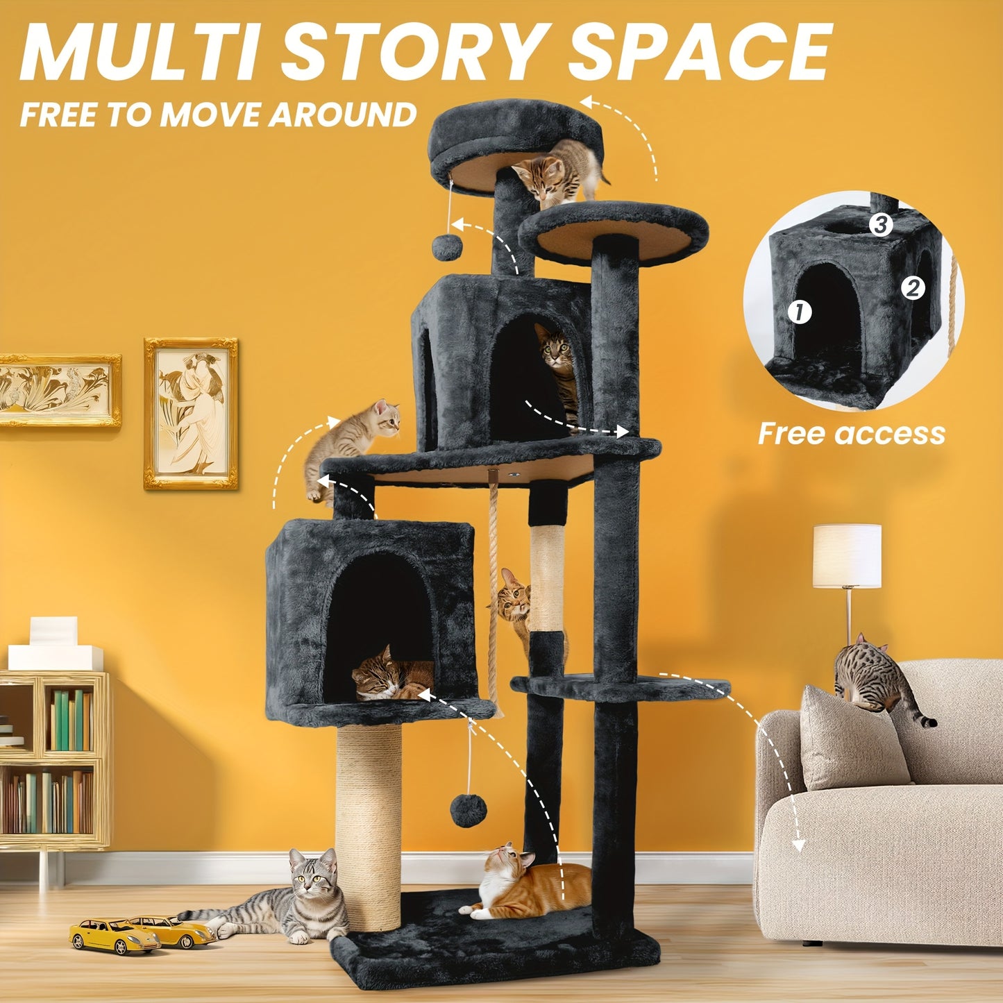 Dark Grey Multi-Level Cat Tree Tower