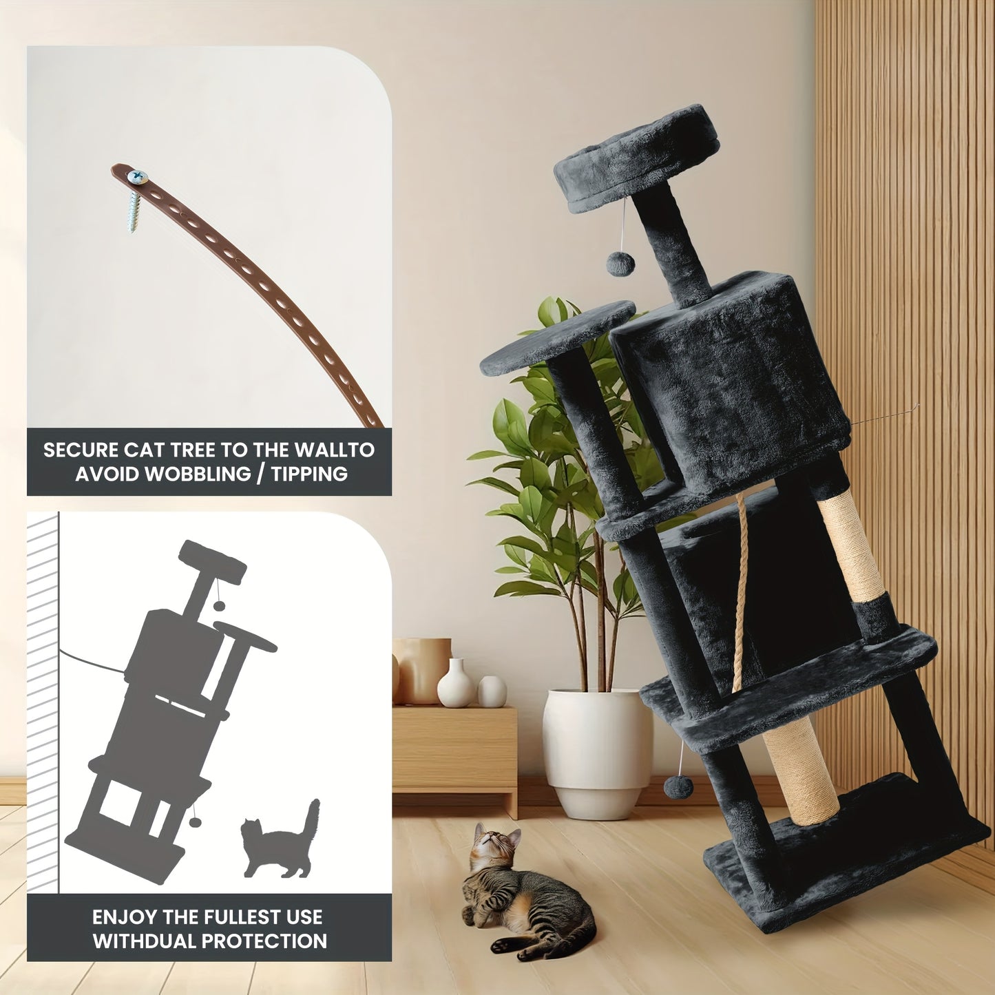 Dark Grey Multi-Level Cat Tree Tower